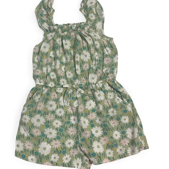 Set of 2 Girls Rompers- Green Floral and a Peach color Pineapple foil Print. - Picture 3 of 14